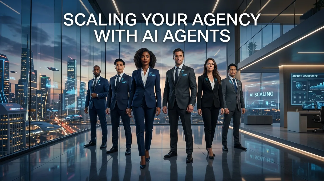 Agentes de IA y asistentes virtuales representados en una oficina moderna