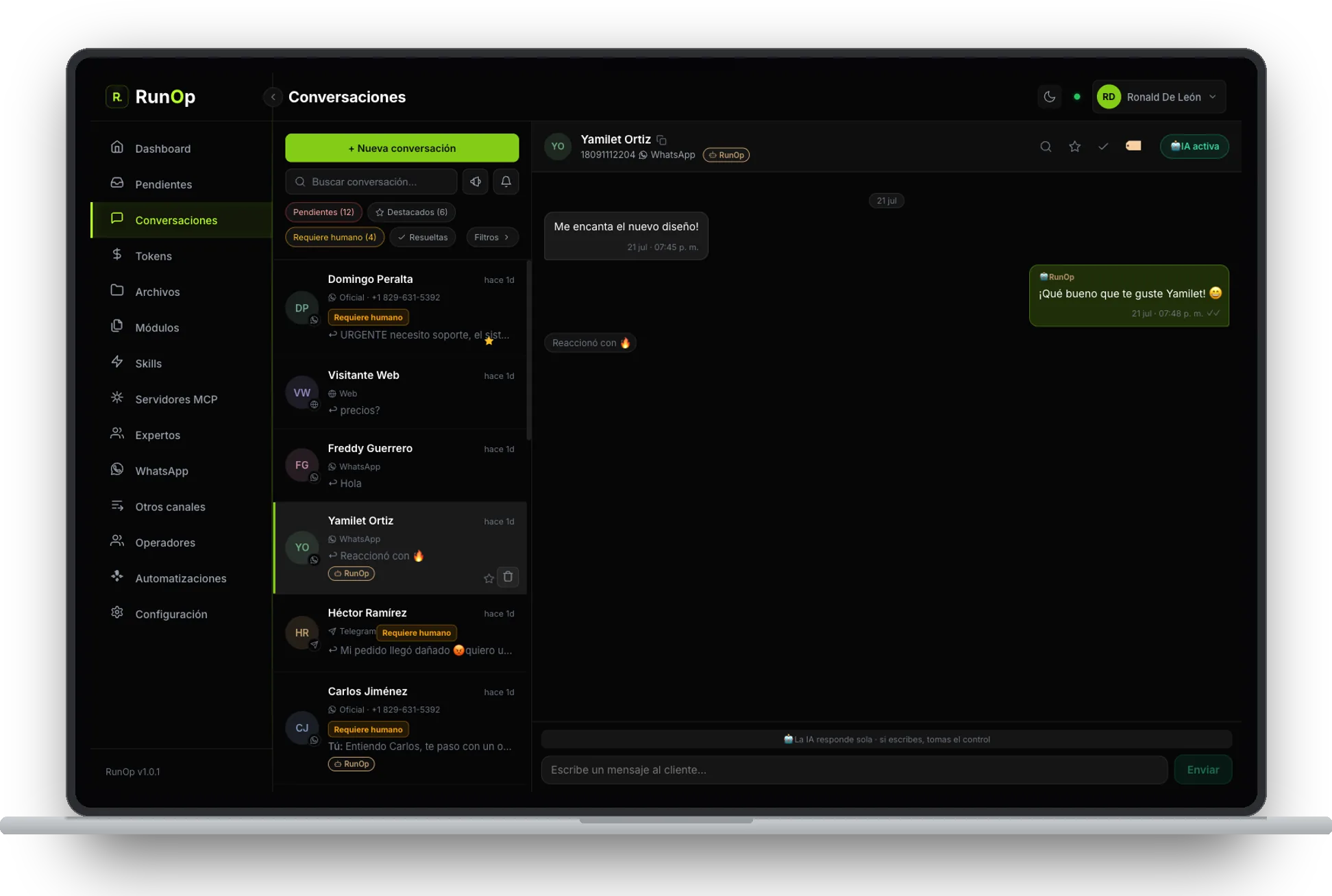 RunOp — conversaciones multicanal